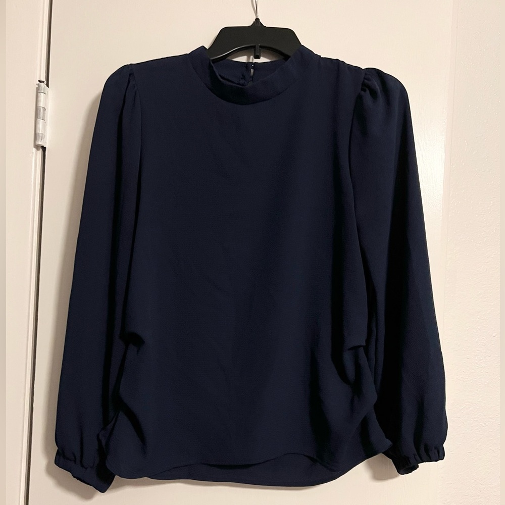 Navy Blue Long Sleeve Blouse. Textured material but very lightweight